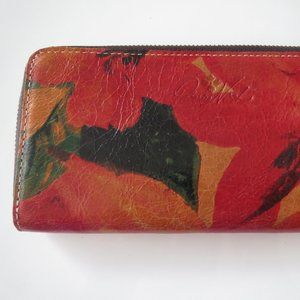PATRICIA NASH zippered floral wallet LEATHER fall colors multi compartments NWT